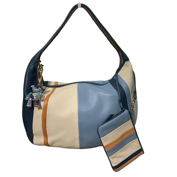 RARE Vintage COACH Distressed Striped Color Block Hobo Shoulder Bag w/ Wristlet - Picture 1 of 16